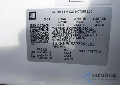 2023 GMC Acadia Fwd Denali из США, поврежденный, VIN 1GKKNPLS8PZ265193
